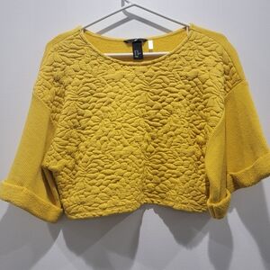 H&M Yellow Textured Cropped Knit Sweater Size XS